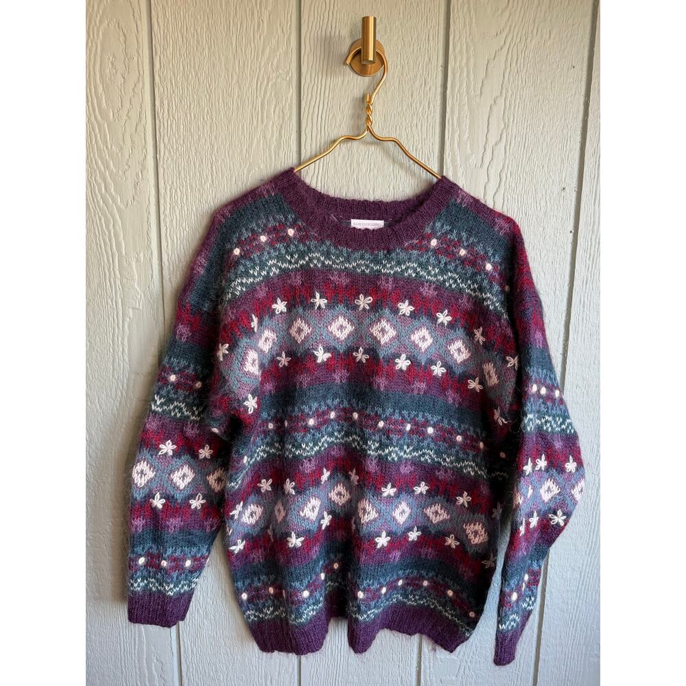 Vintage 90s Christopher & Banks Mohair Blend Sweater Fair Isle Pattern Knit